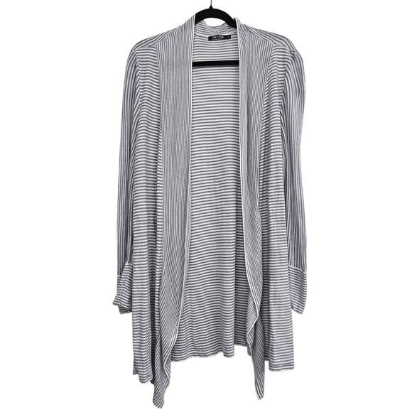 Women’s Linen Blend Striped Open Cardigan Blue White XL Lightweight Lagenlook - Picture 1 of 8